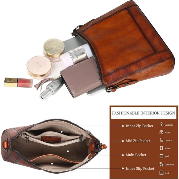 Women Brown Genuine leather Imported Purses Handbag Crossbody Bags - Picture 6 of 7